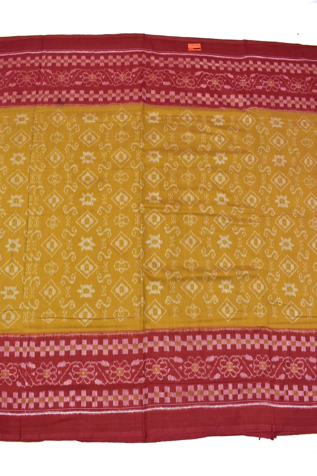 Yellow Colour Plane Border Sambalpuri Handloom Cotton Saree