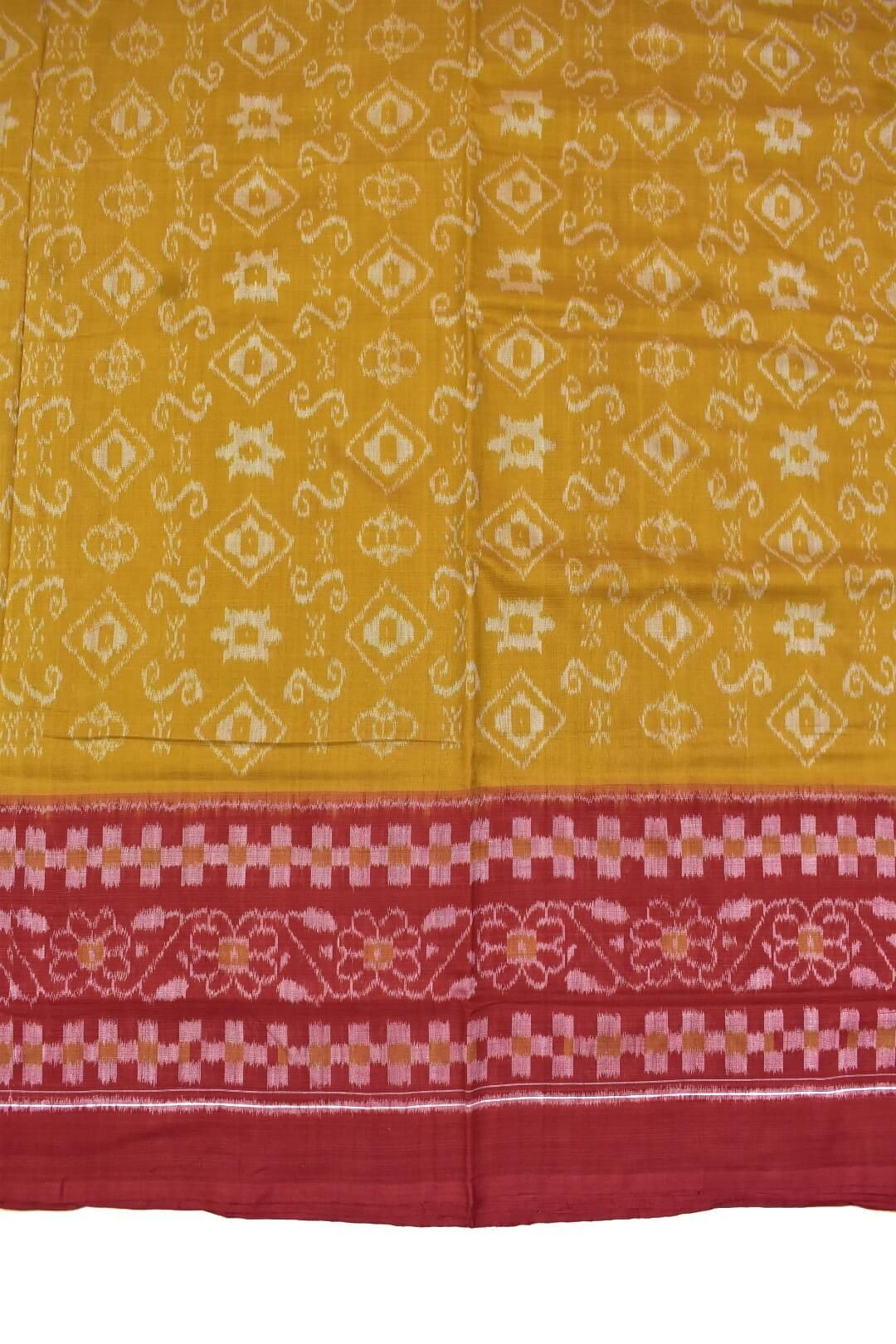 Yellow Colour Plane Border Sambalpuri Handloom Cotton Saree - Image 4