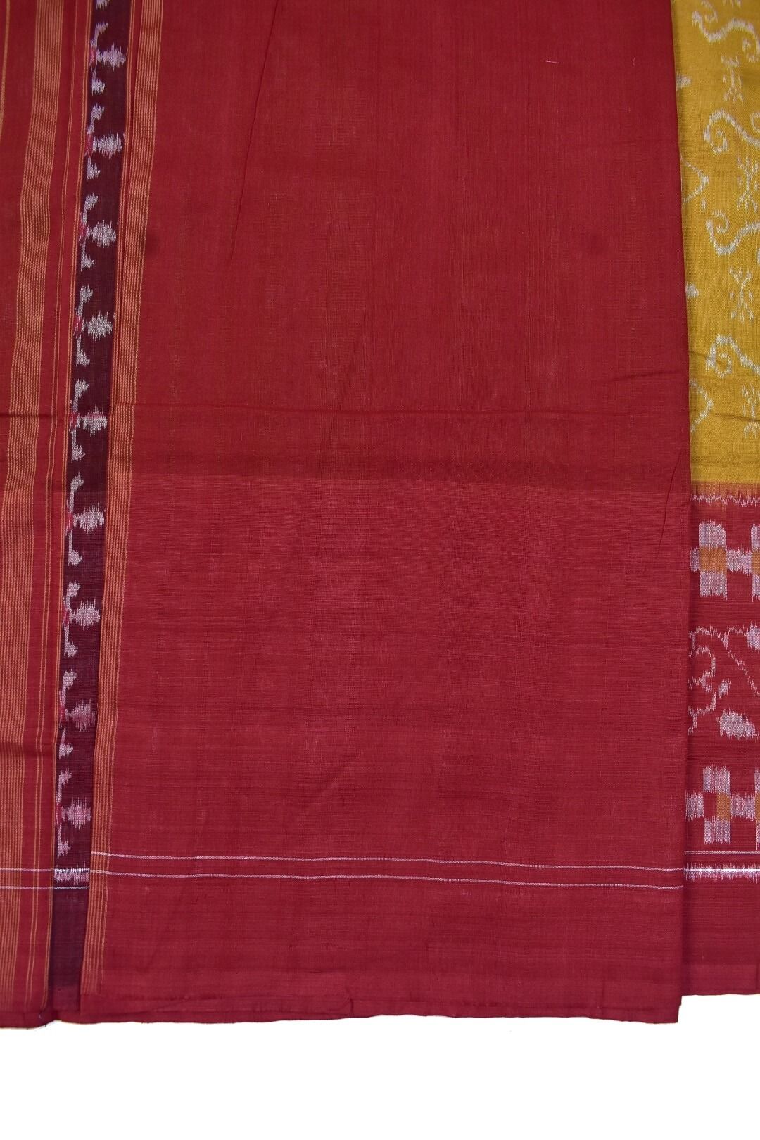 Yellow Colour Plane Border Sambalpuri Handloom Cotton Saree - Image 5