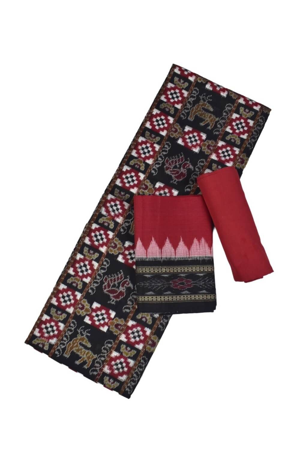 Black Colour Pasapali Design Sambalpuri Handloom Cotton Dress Material