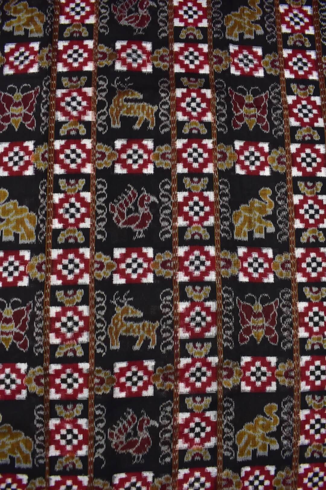 Black Colour Pasapali Design Sambalpuri Handloom Cotton Dress Material - Image 5