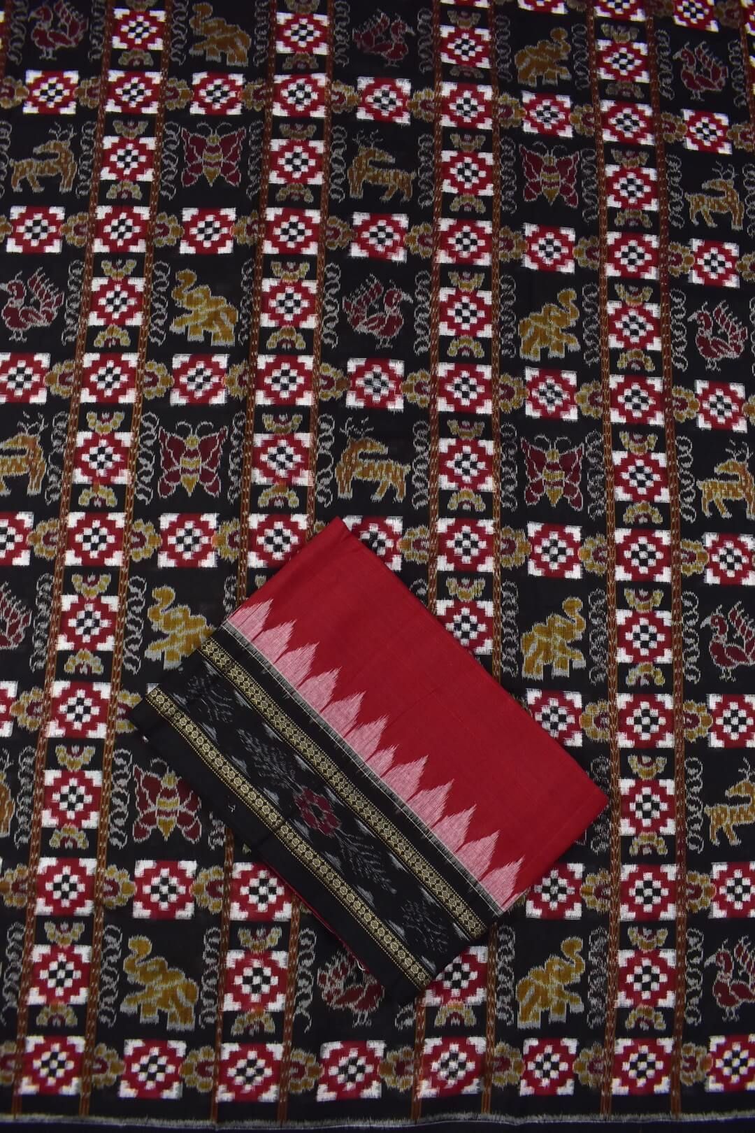 Black Colour Pasapali Design Sambalpuri Handloom Cotton Dress Material - Image 3