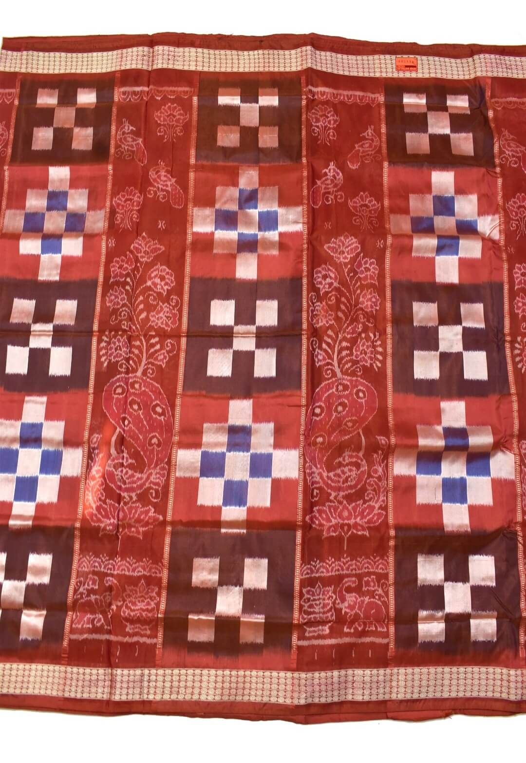 Rust Colour Pasapali Design Sambalpuri Handloom Bandha Silk Saree