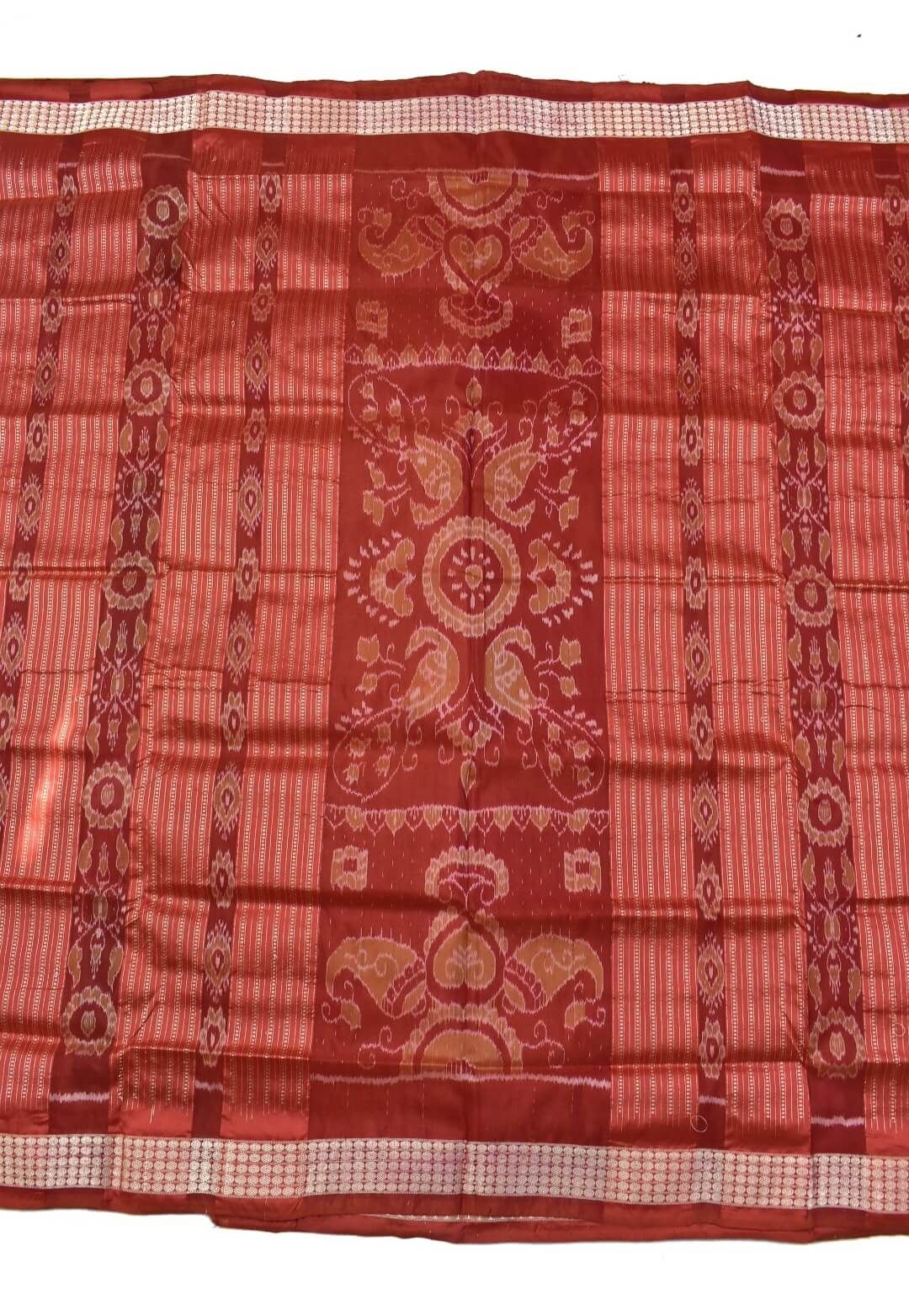 Rust Colour Pasapali Design Sambalpuri Handloom Bandha Silk Saree - Image 2