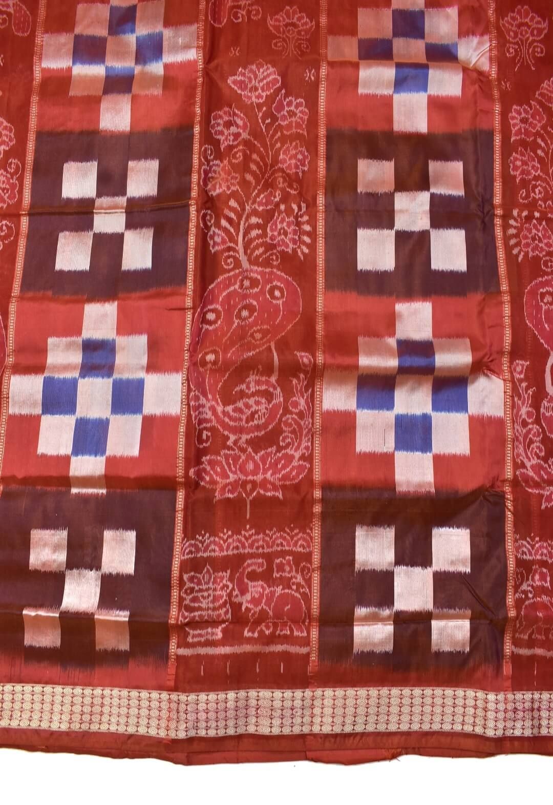 Rust Colour Pasapali Design Sambalpuri Handloom Bandha Silk Saree - Image 4