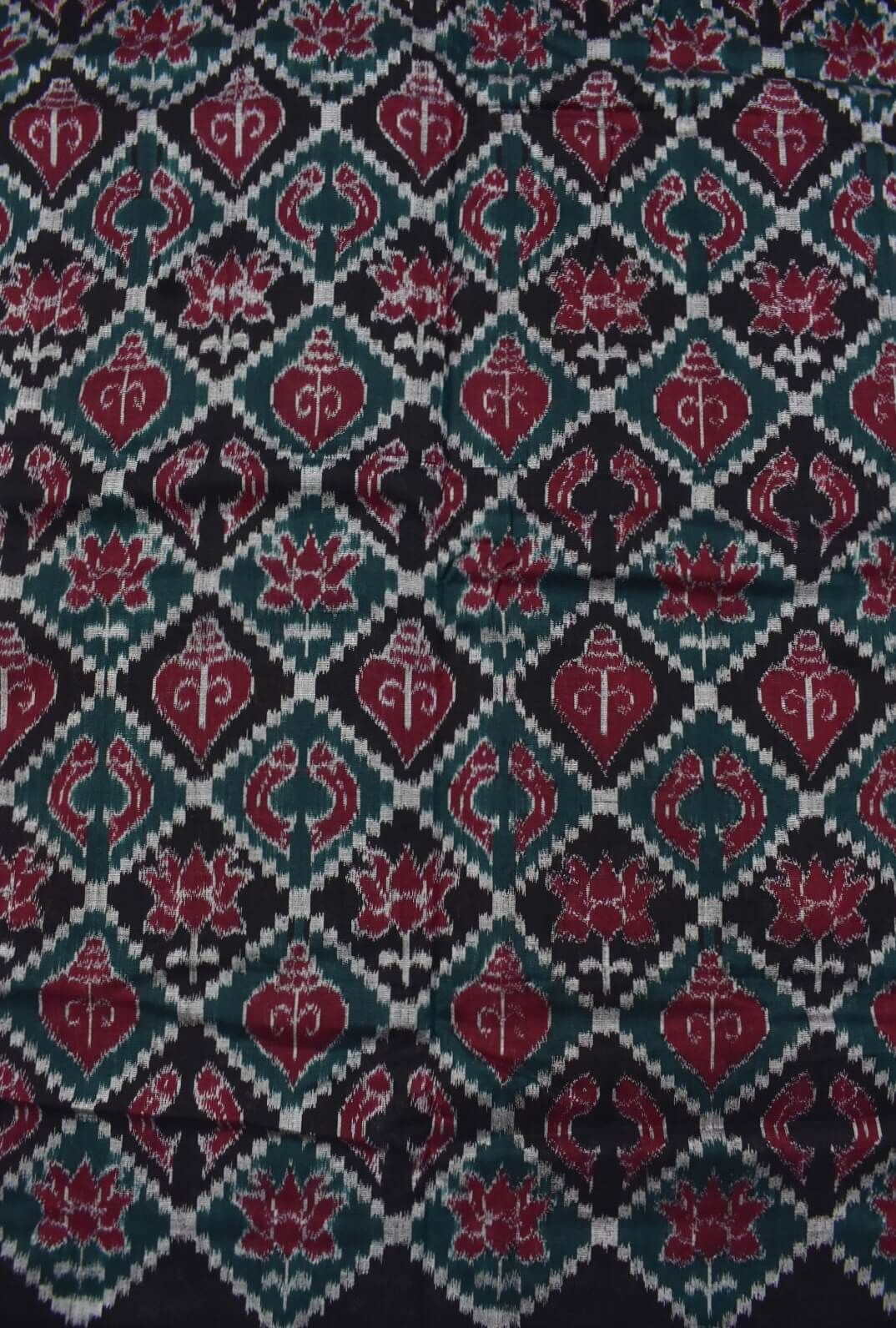 Black-Green Combination Lotous Design Sambalpuri Handloom Cotton Fabrics - Image 2