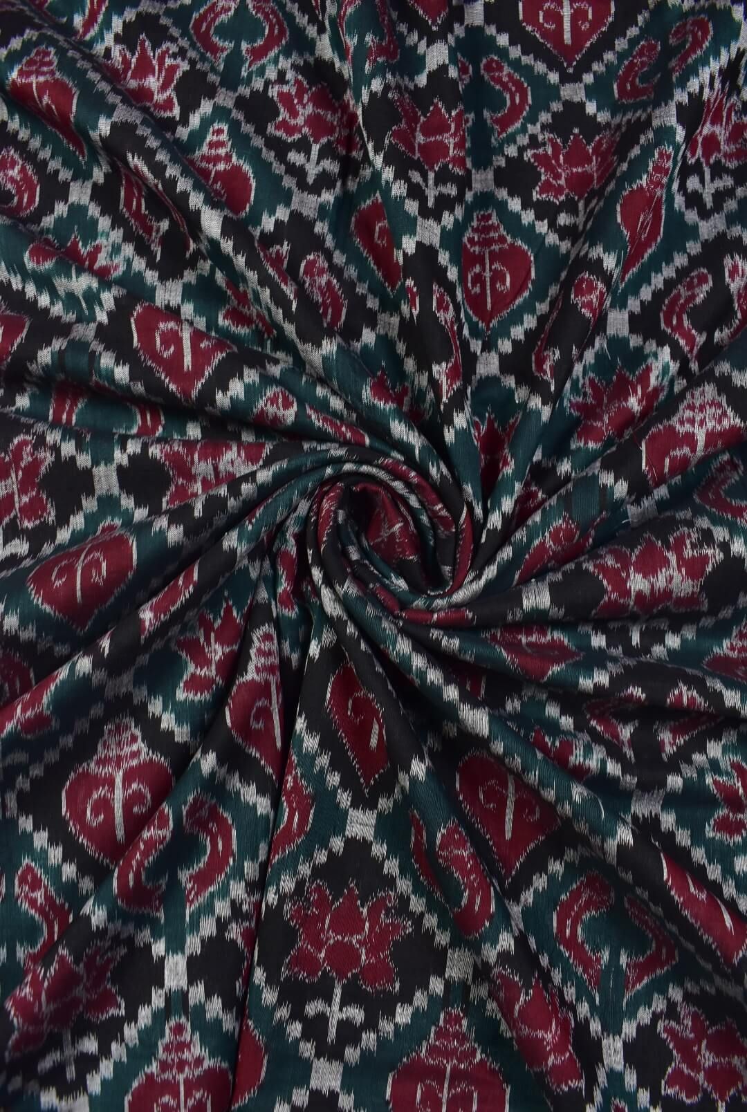 Black-Green Combination Lotous Design Sambalpuri Handloom Cotton Fabrics