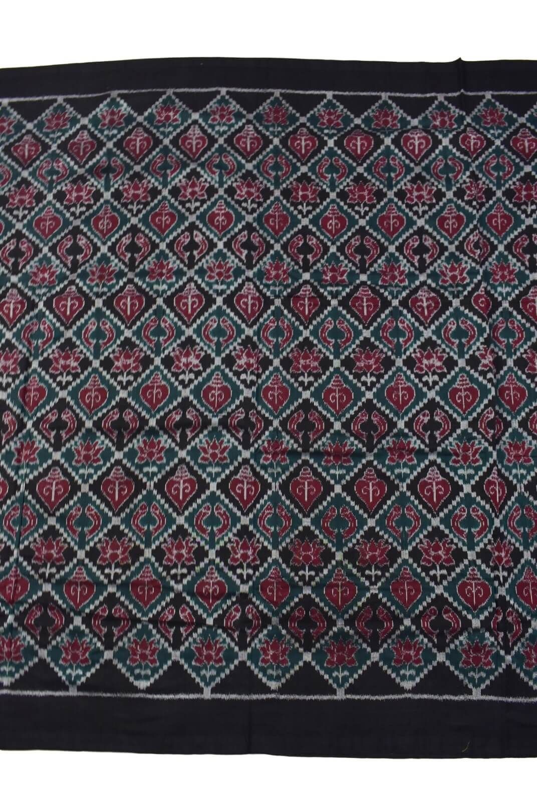 Black-Green Combination Lotous Design Sambalpuri Handloom Cotton Fabrics - Image 3
