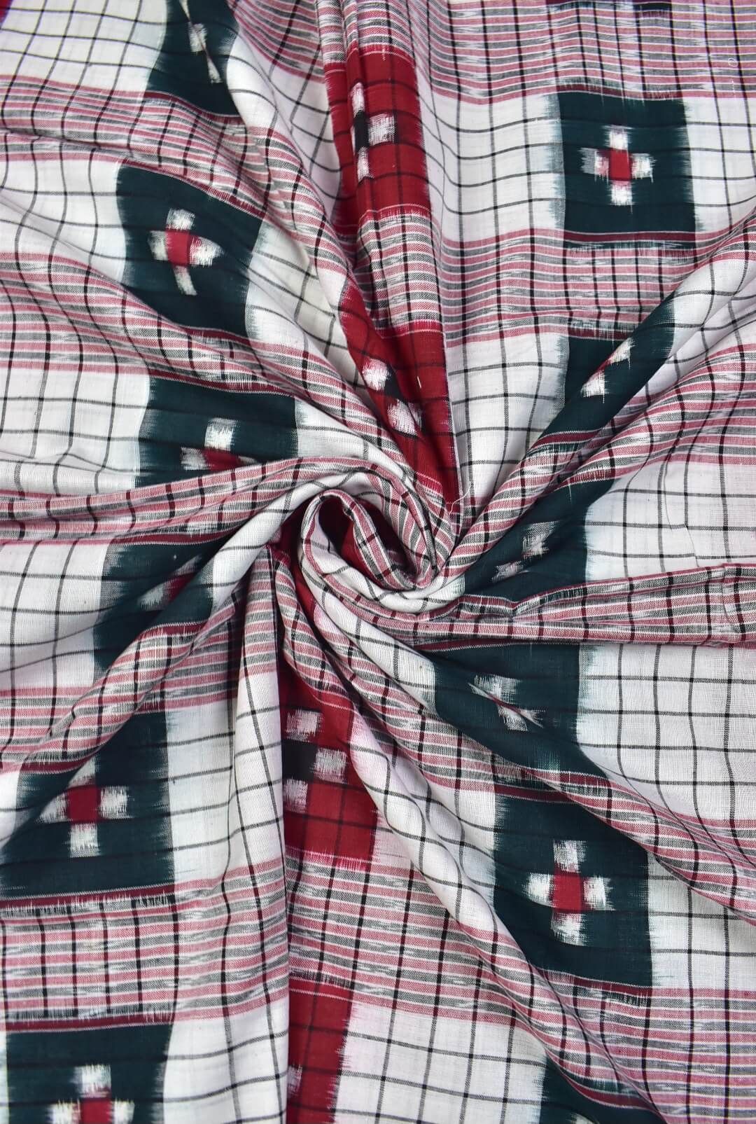 White Colour Pasapali Design Sambalpuri Handloom Cotton Fabrics