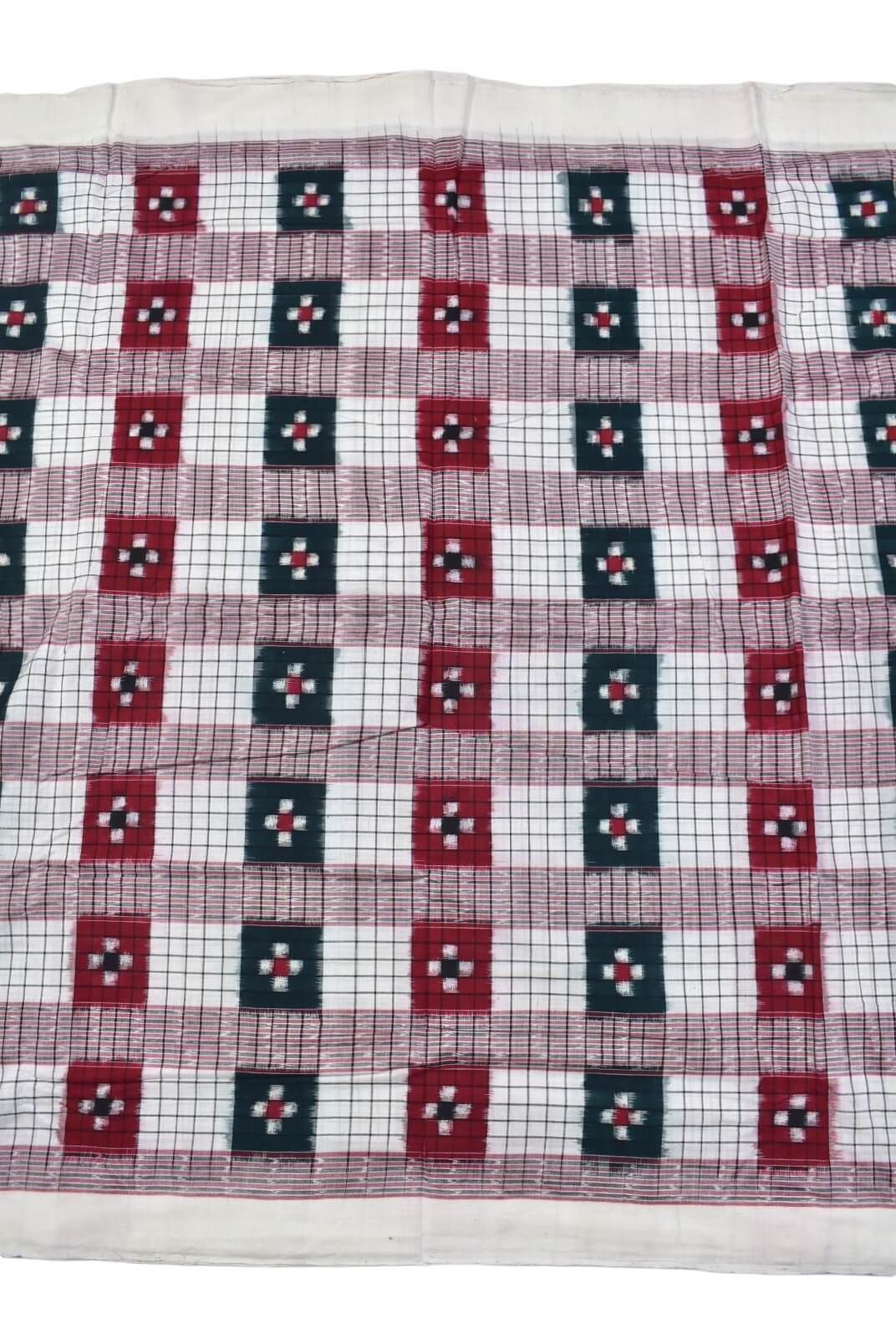 White Colour Pasapali Design Sambalpuri Handloom Cotton Fabrics - Image 3