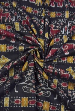 Black Colour Animal Design Sambalpuri Handloom Cotton Fabrics