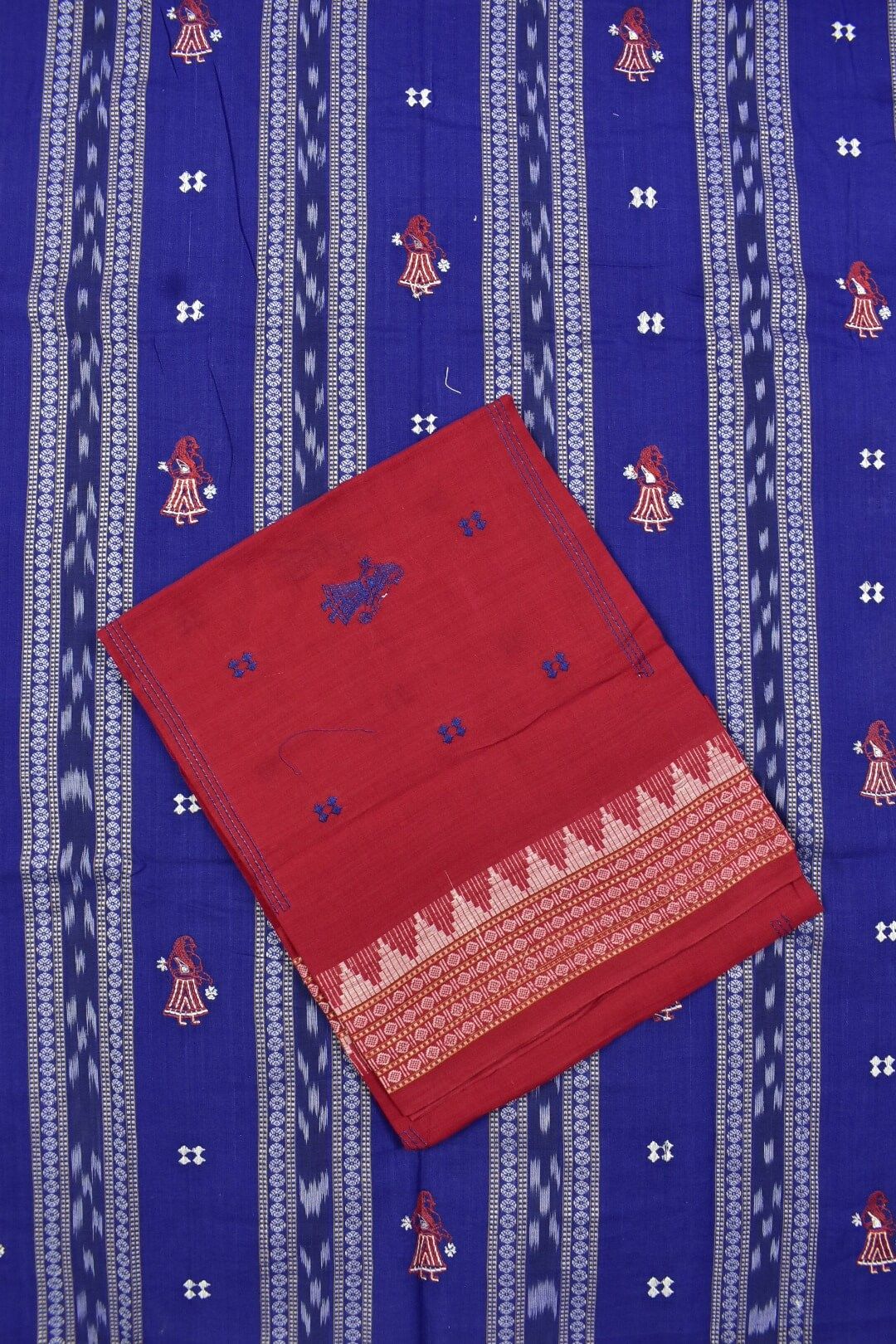 Blue Colour Sambalpuri Handloom Cotton Bomkai Dress Material - Image 3