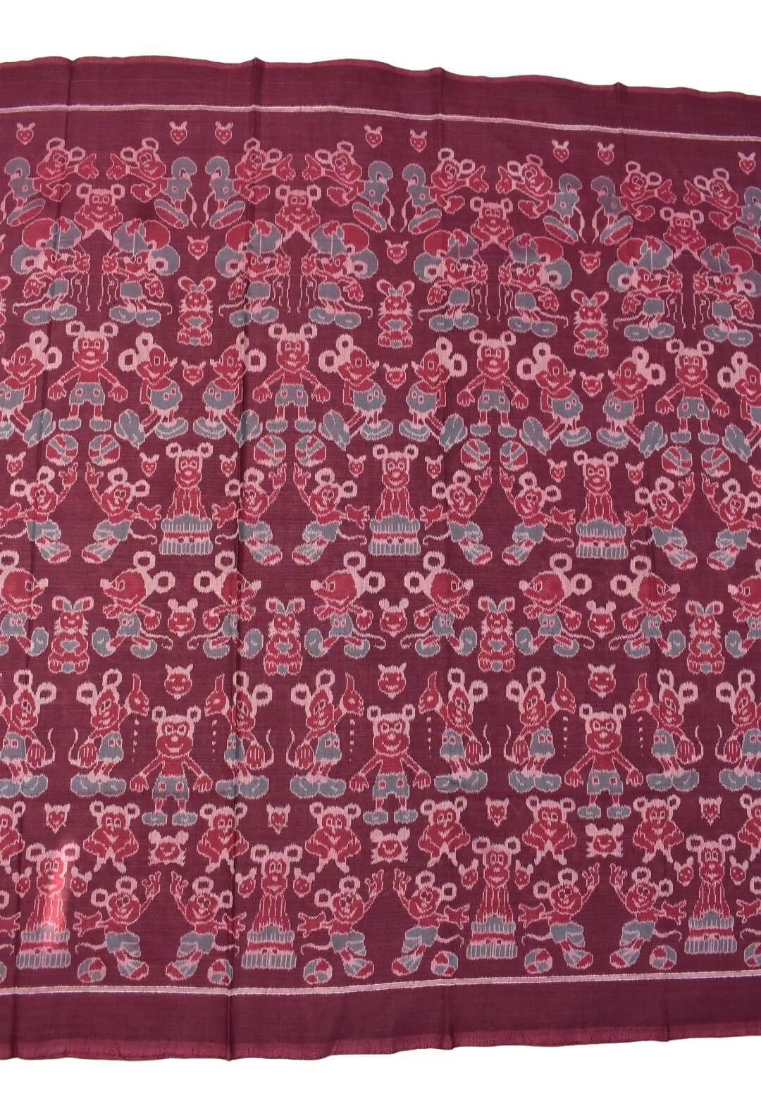 Carrot Colour mickey mouse Design Sambalpuri Handloom Cotton Dress Material - Image 4