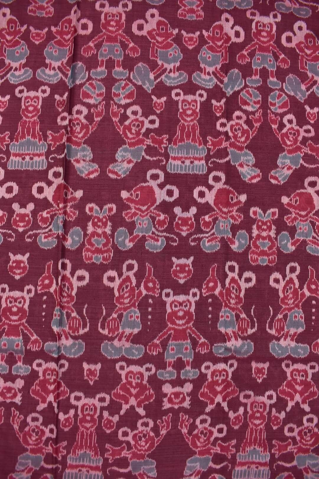 Carrot Colour mickey mouse Design Sambalpuri Handloom Cotton Dress Material - Image 5