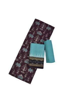 Coffe Colour Elephant Design Sambalpuri Handloom Cotton Dress Material