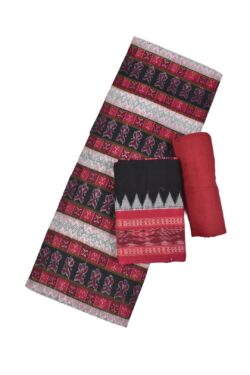 Red-Black Fish Design Sambalpuri Handloom Cotton Dress Material