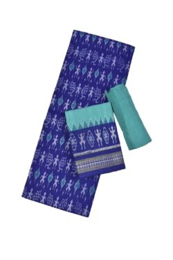 Blue Colour Tribal Design Sambalpuri Handloom Cotton Dress Material