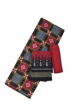 Red-Green Pasapali Design Sambalpuri Handloom Cotton Dress Material