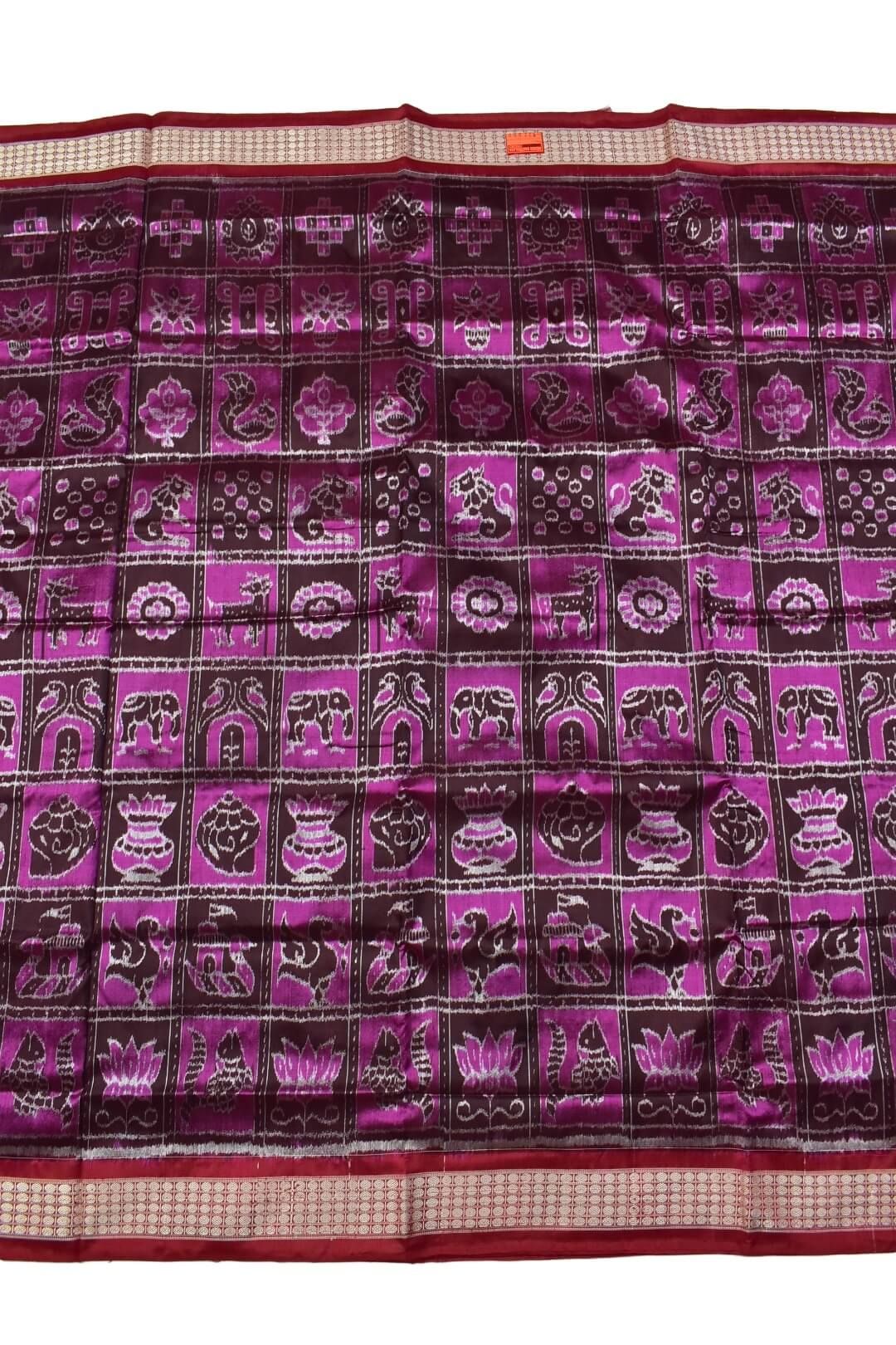 Coffe Colour Nabakothi Design Sambalpuri Handloom Bandha Silk Saree