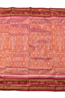 Apricot Colour Sambalpuri Handloom Half Tissue Bandha Silk Saree