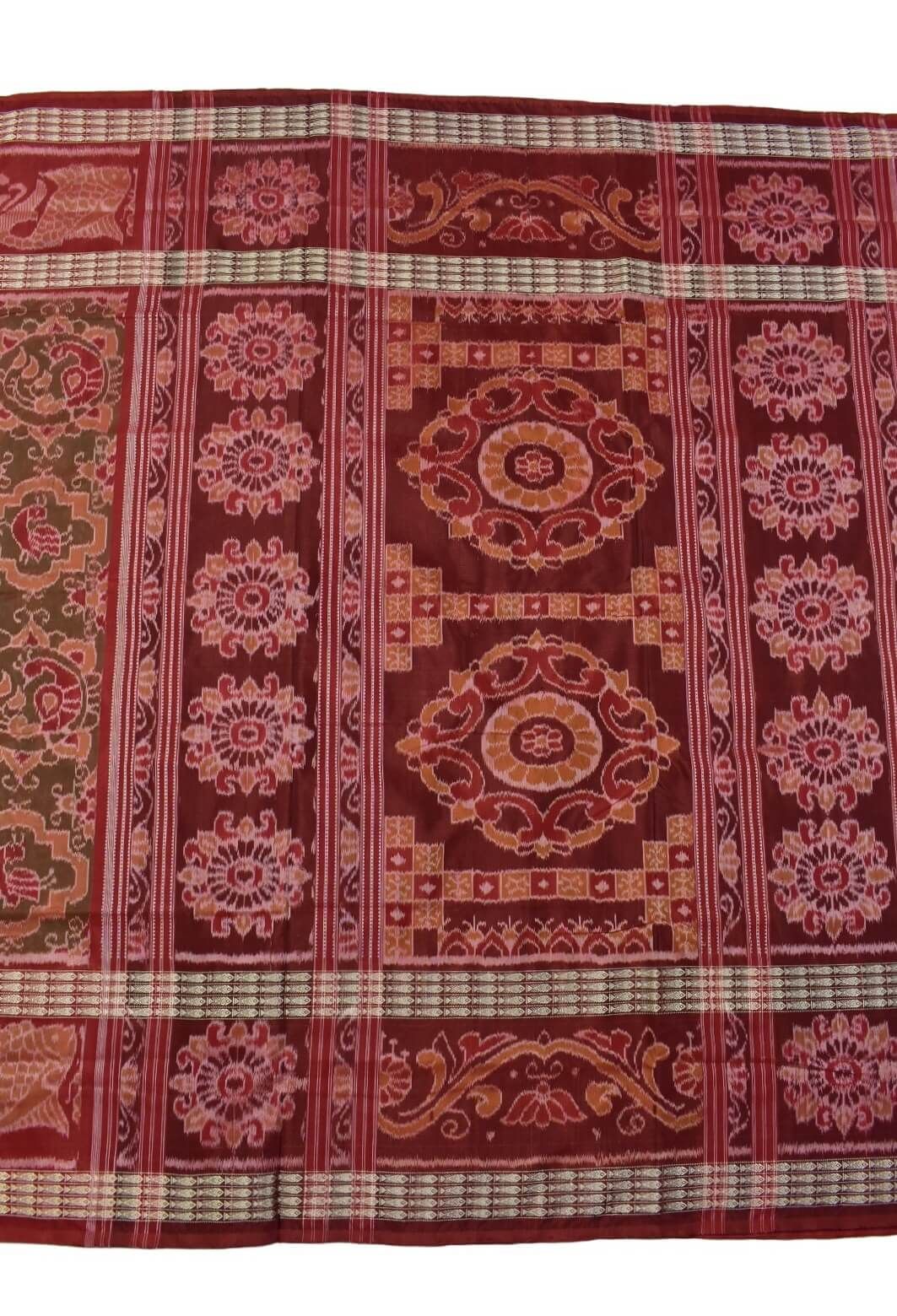 Rust Colour Double Border Sambalpuri Handloom Cotton/Silk Mix Saree - Image 2