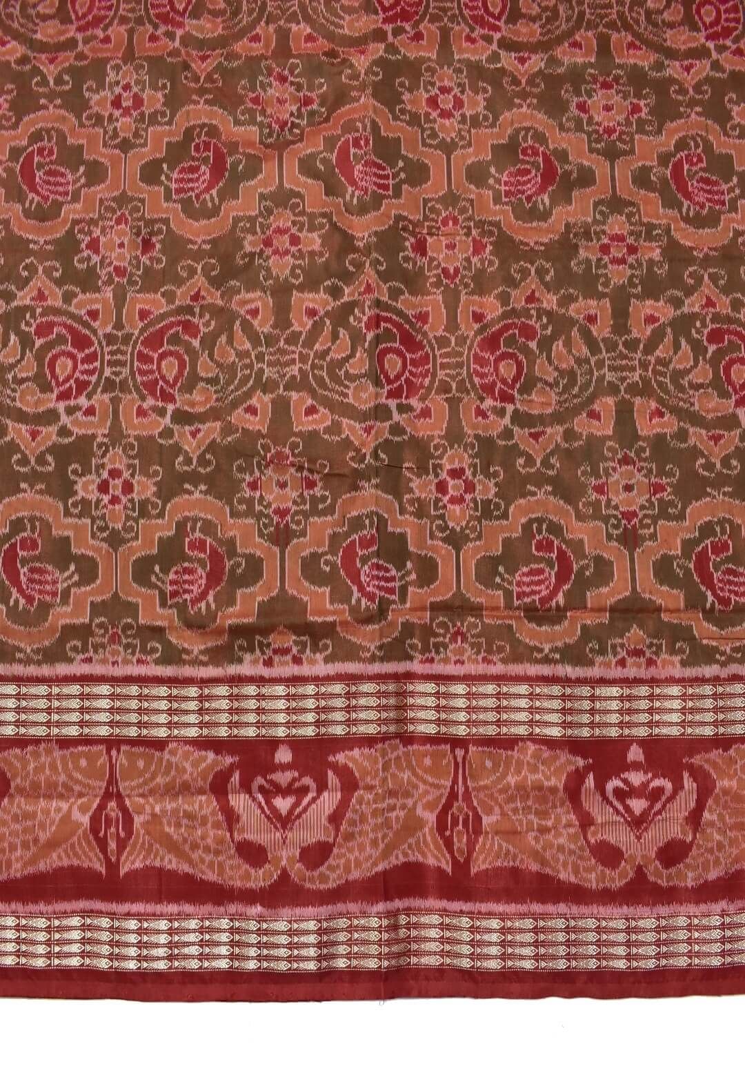 Rust Colour Double Border Sambalpuri Handloom Cotton/Silk Mix Saree - Image 4