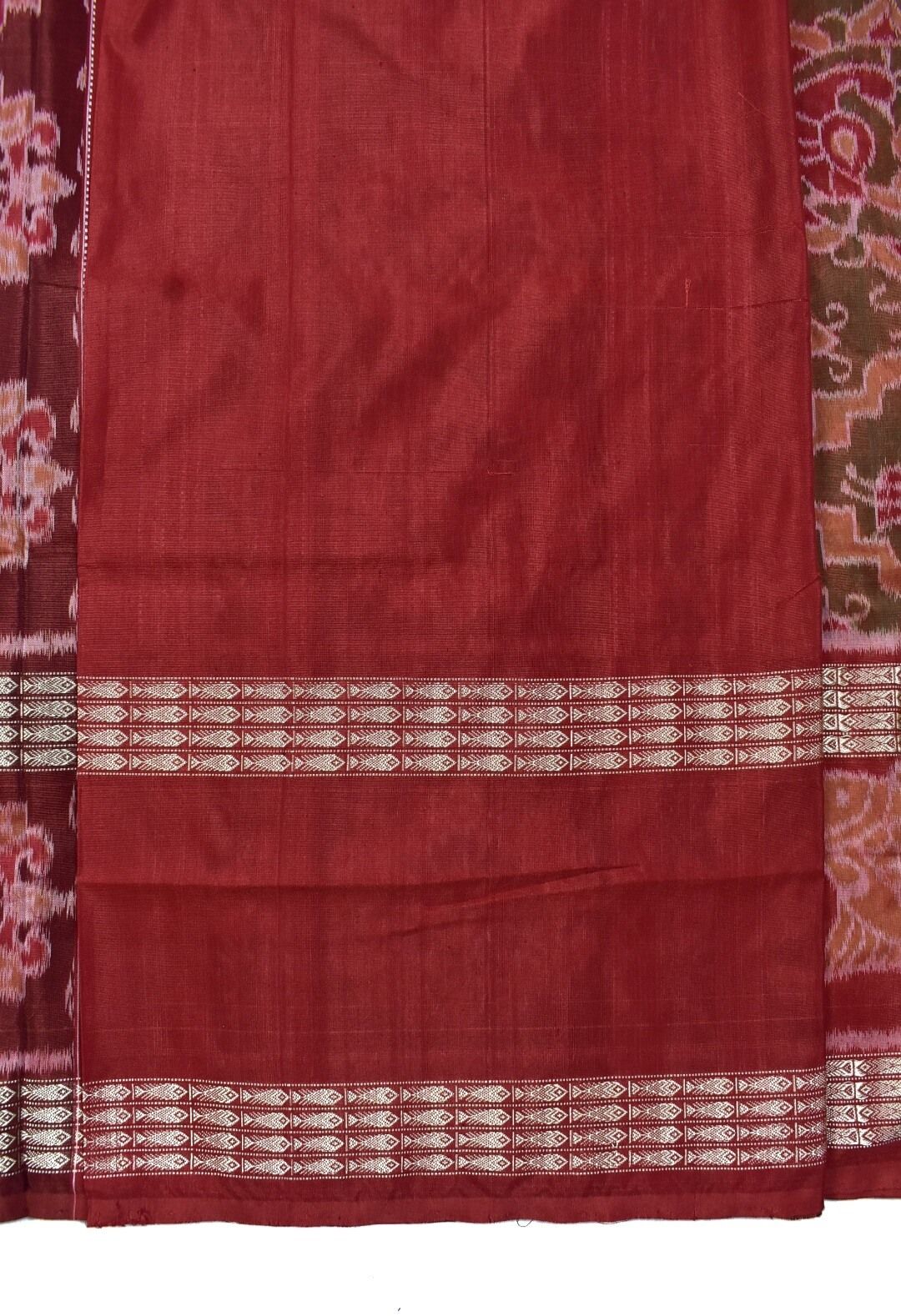 Rust Colour Double Border Sambalpuri Handloom Cotton/Silk Mix Saree - Image 5