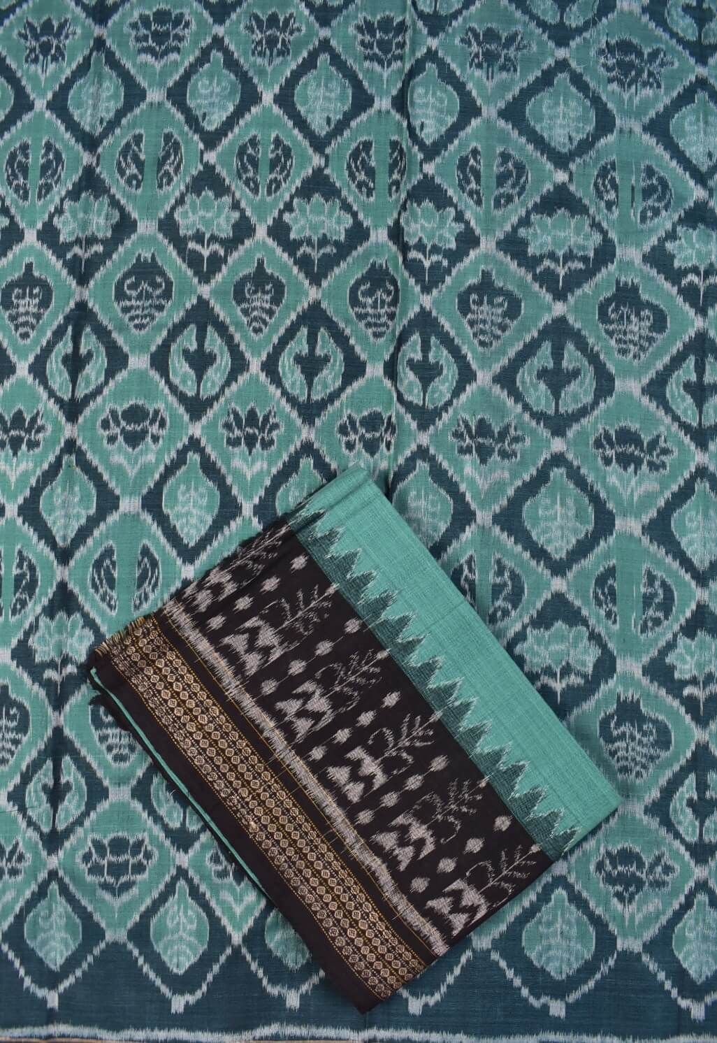 Rama Green Colour Sambalpuri Handloom Cotton Dress Material - Image 3