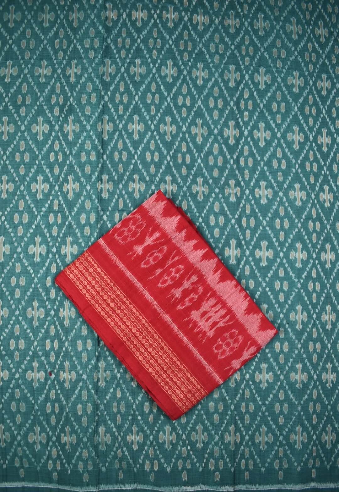 Rama Green Colour Sambalpuri Handloom Cotton Dress Material - Image 3