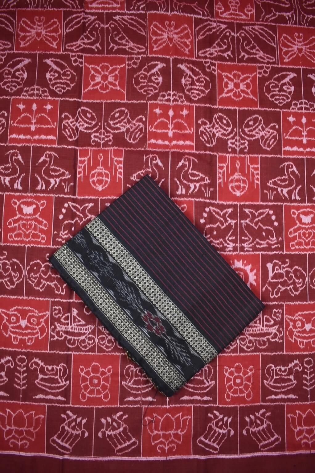 Red Colour Sambalpuri Handloom Cotton Dress Material - Image 3