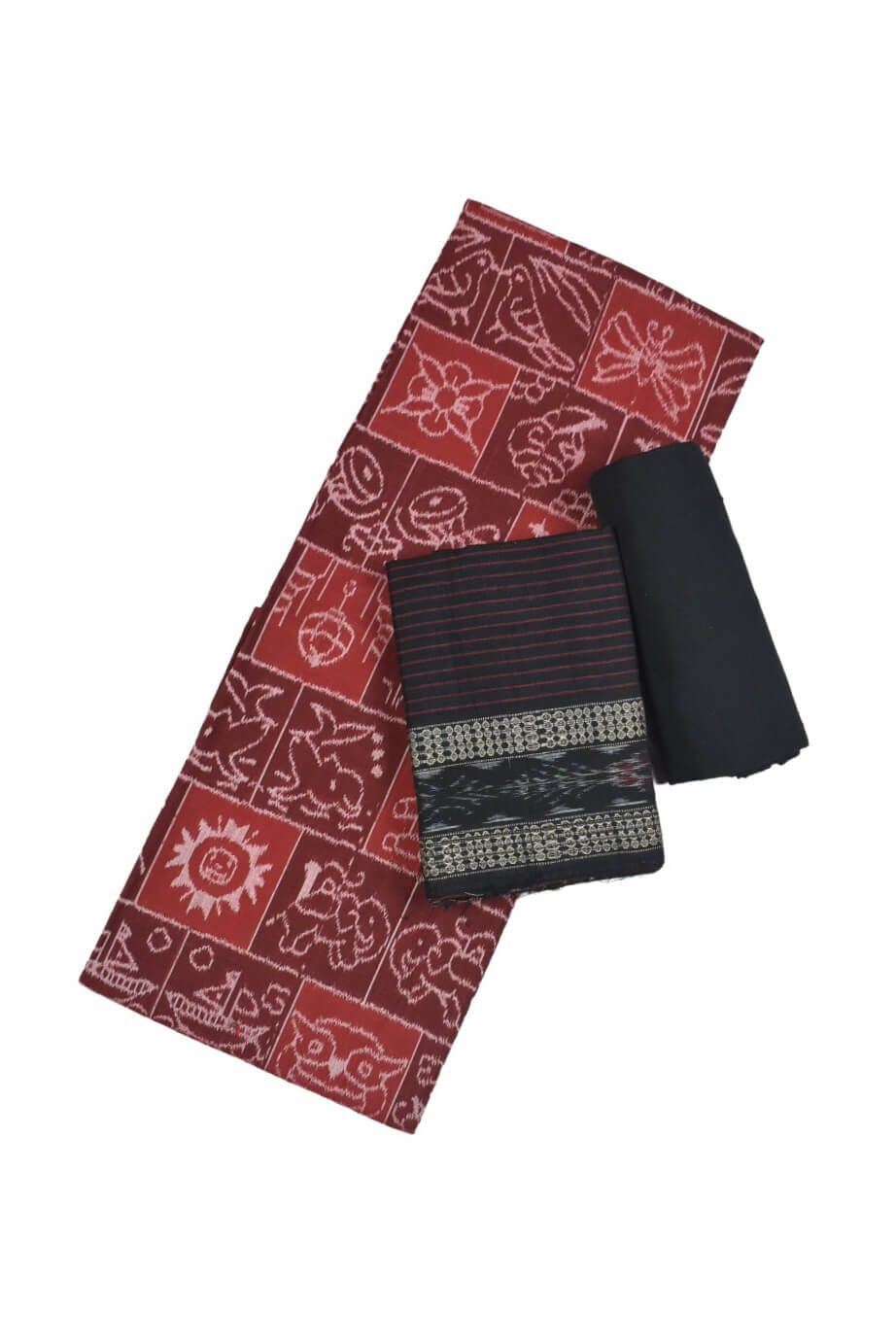 Red Colour Sambalpuri Handloom Cotton Dress Material
