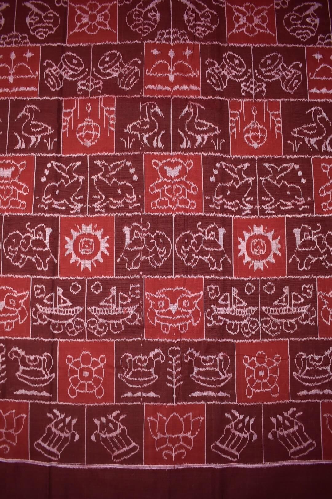 Red Colour Sambalpuri Handloom Cotton Dress Material - Image 4
