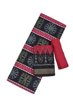 Black Colour Tribal Design Sambalpuri Handloom Cotton Dress Material