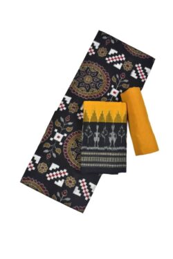 Black Colour Pasapali Design Sambalpuri Handloom Cotton Dress