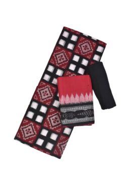 Red-Black Pasapali Design Sambalpuri Handloom Cotton Dress