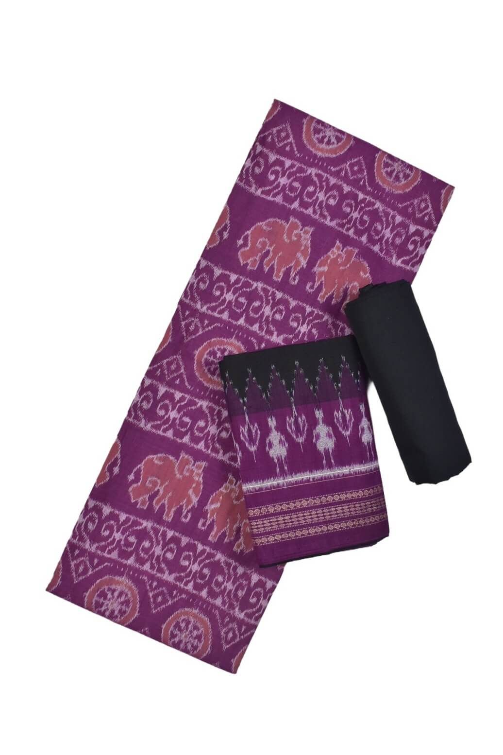 Pink Colour Elephant Design Sambalpuri Handloom Cotton Dress Material