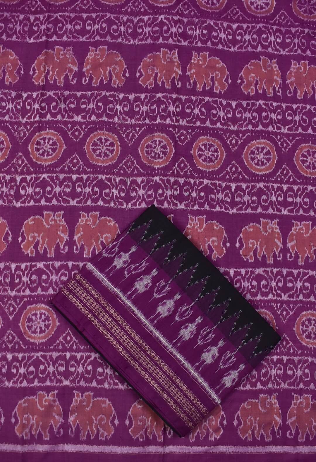Pink Colour Elephant Design Sambalpuri Handloom Cotton Dress Material - Image 3