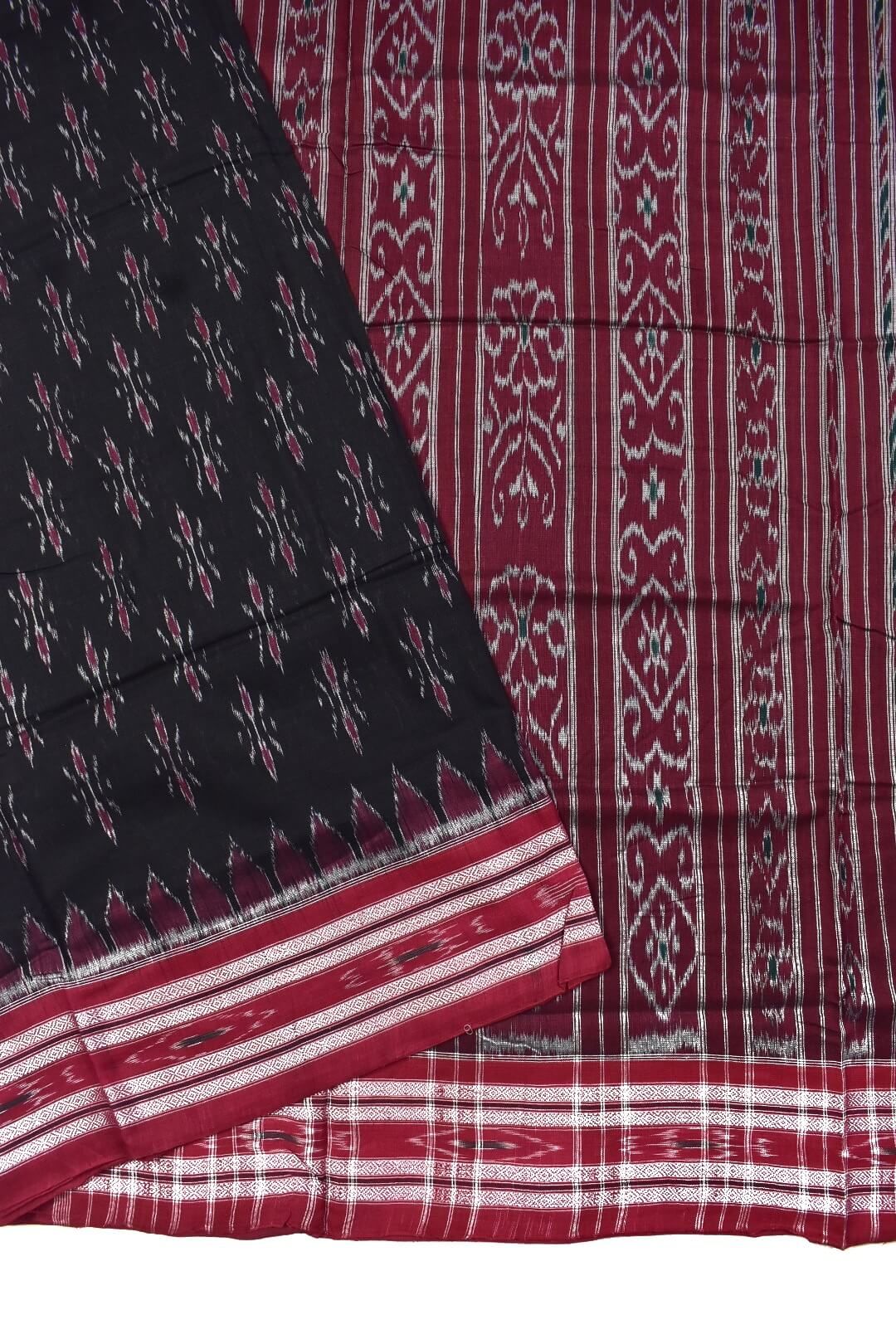 Black Colour Sambalpuri Handloom Mania Bandha Cotton Saree - Image 3