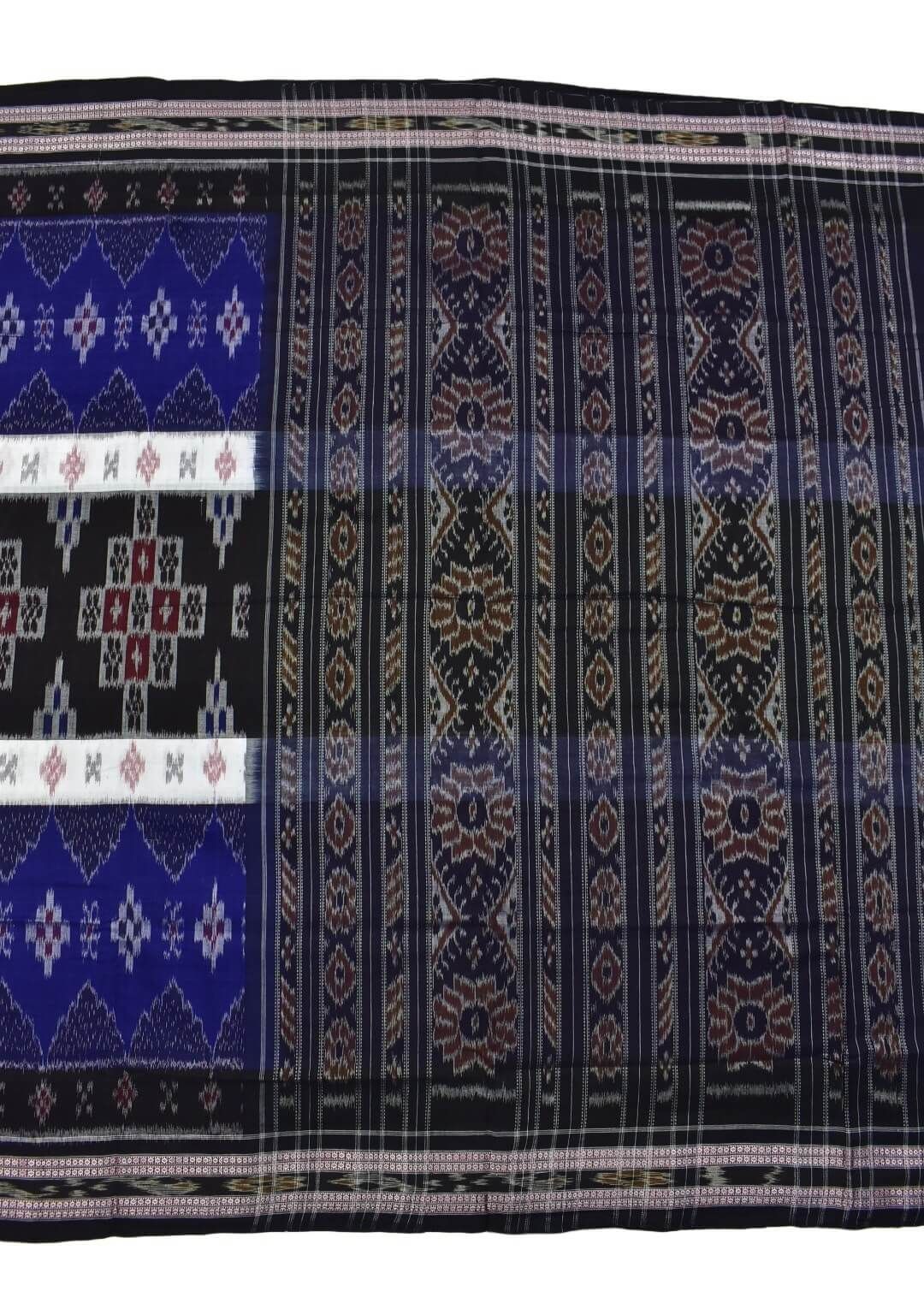 Blue-Black Pasapali Design Sambalpuri Handloom Mania Bandha Cotton Saree - Image 2