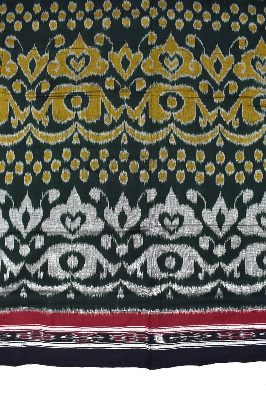 Hunter Green Colour Sambalpuri Handloom Mania Bandha Cotton Saree - Image 4