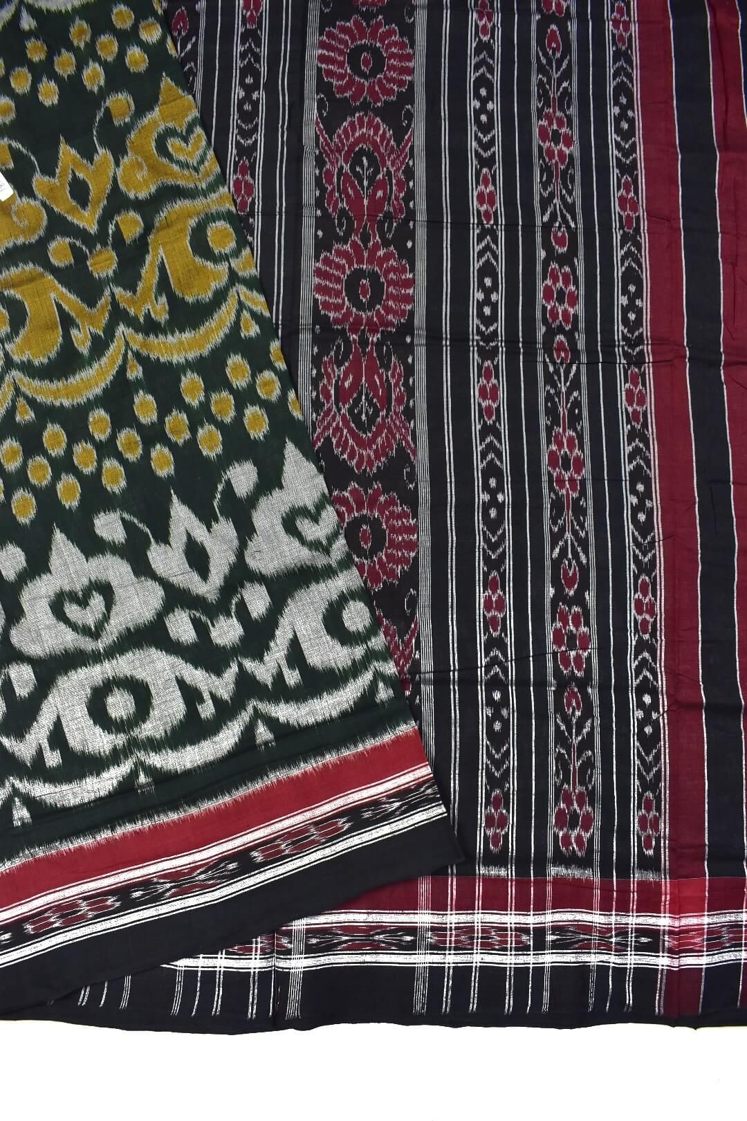 Hunter Green Colour Sambalpuri Handloom Mania Bandha Cotton Saree - Image 3