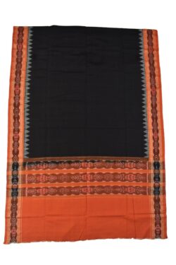 Orange-Black Sambalpuri Handloom Cotton Dupatta