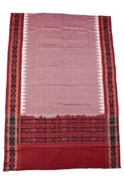 Pitch-Red Combination Sambalpuri Handloom Cotton Dupatta
