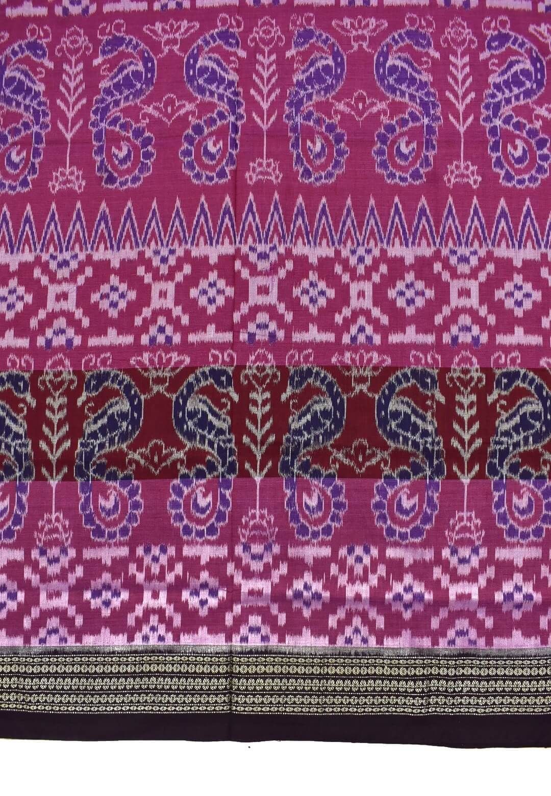 Pink Colour Sambalpuri Handloom Bandha Cotton Saree - Image 4