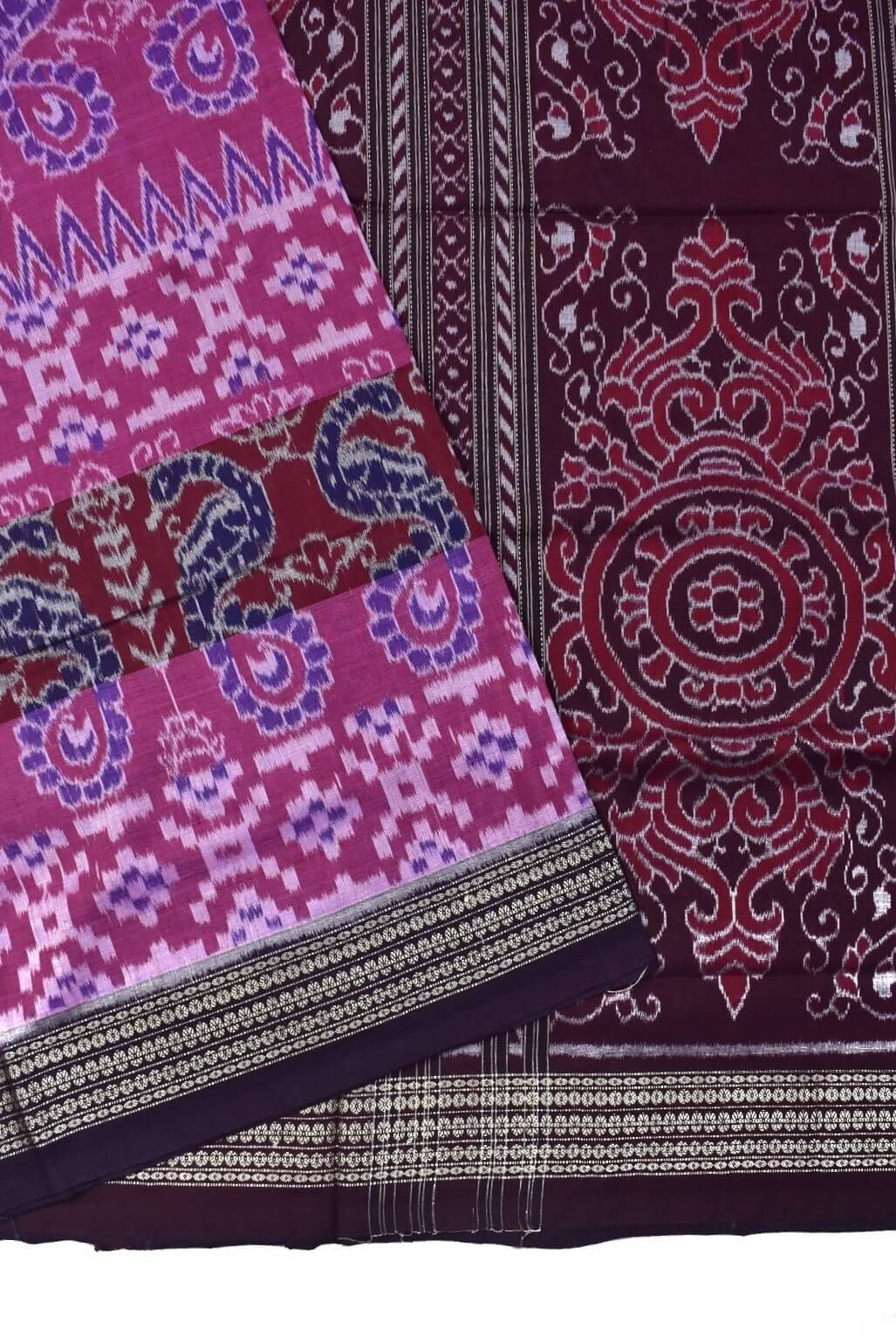 Pink Colour Sambalpuri Handloom Bandha Cotton Saree - Image 3