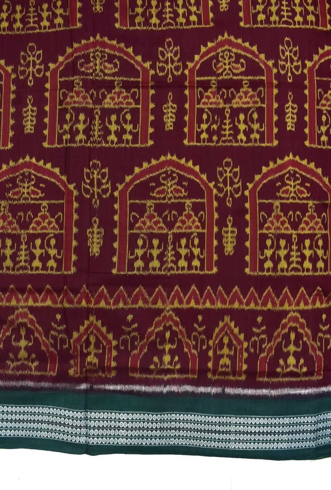 Maroon Colour Sambalpuri Handloom Bandha Cotton Saree - Image 4