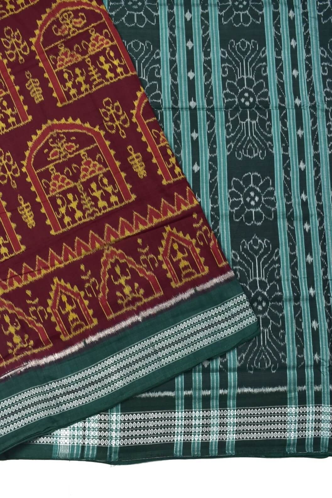 Maroon Colour Sambalpuri Handloom Bandha Cotton Saree - Image 3