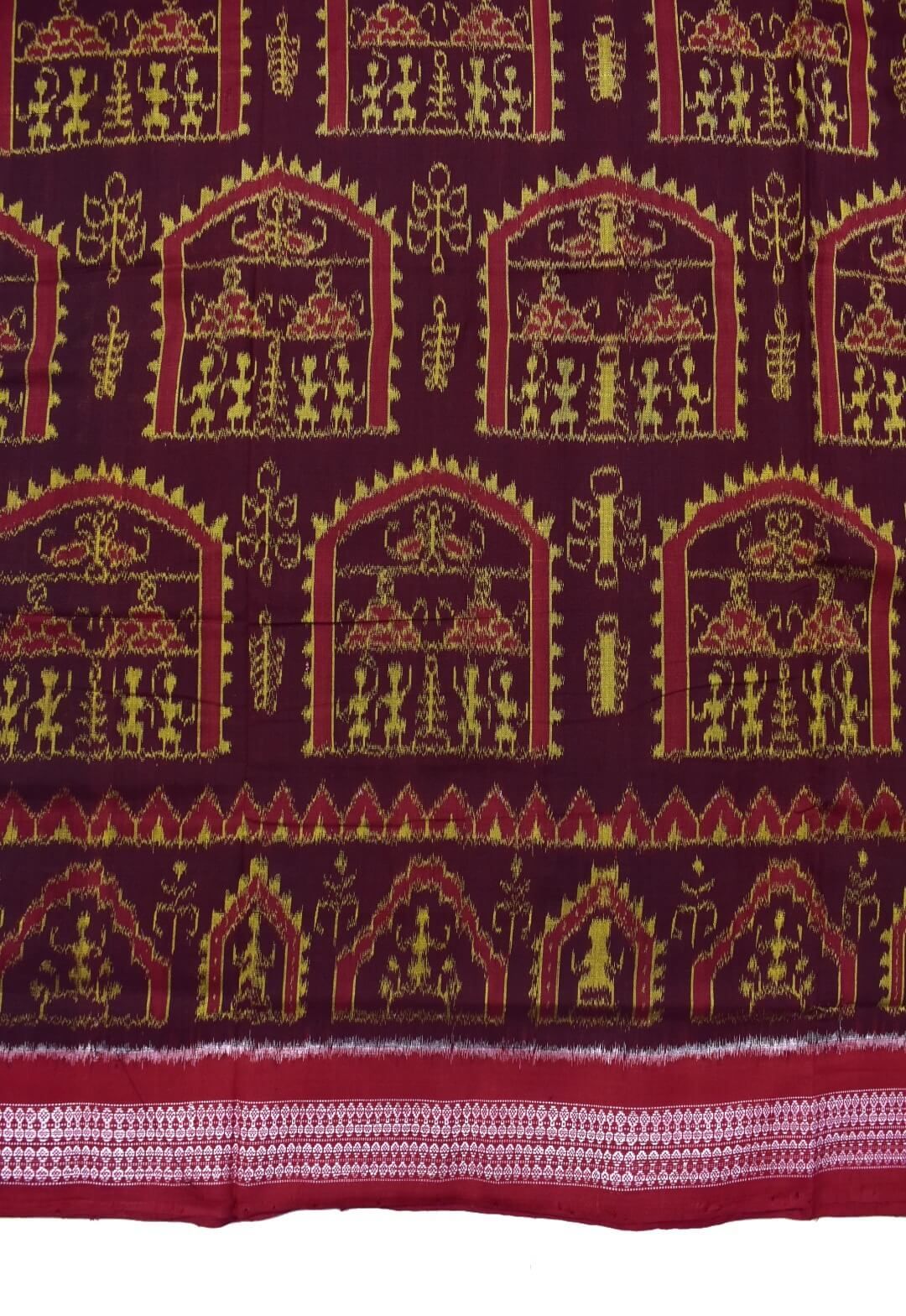 Maroon Colour Tribal Design Sambalpuri Handloom Bandha Cotton Saree - Image 4