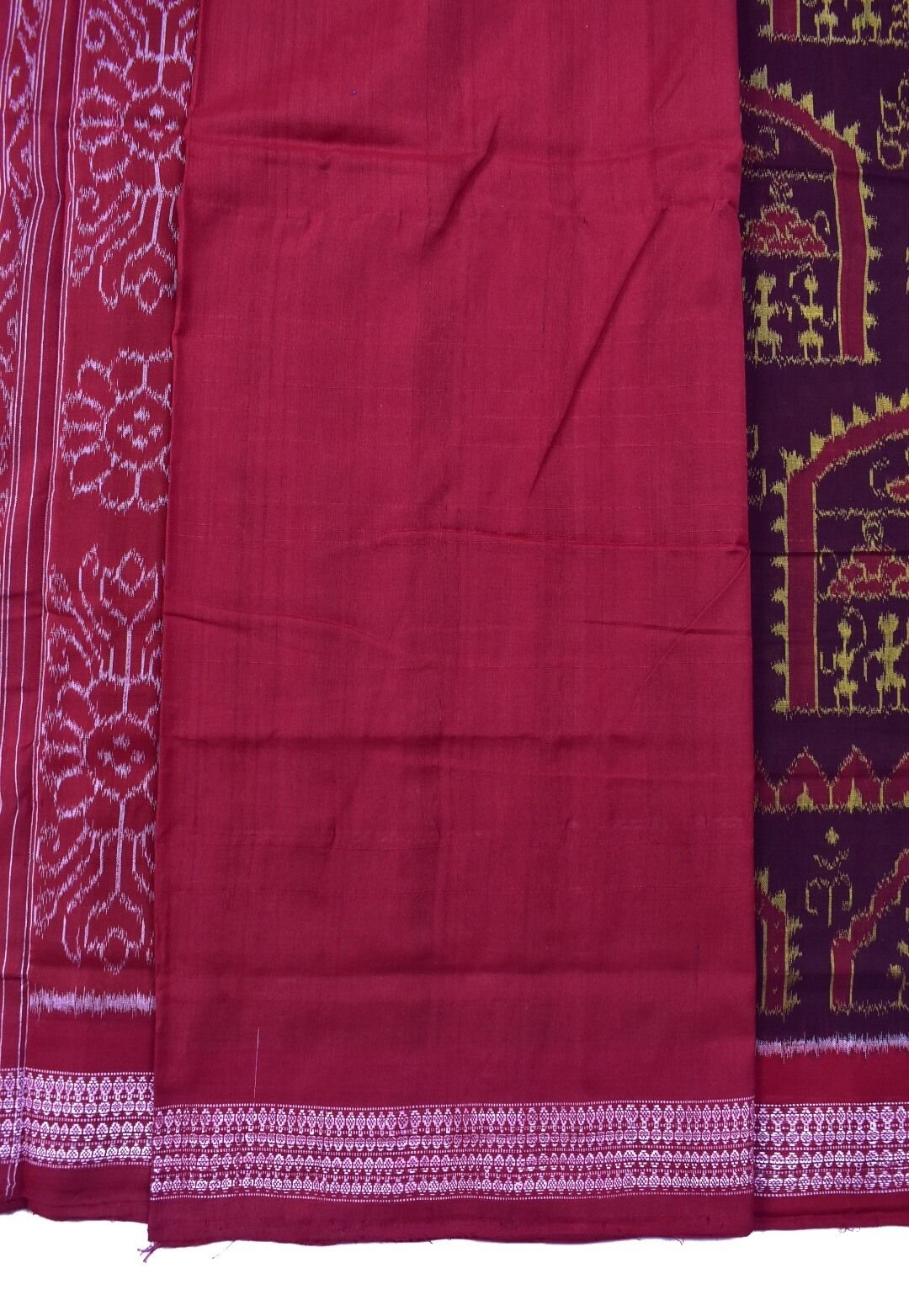 Maroon Colour Tribal Design Sambalpuri Handloom Bandha Cotton Saree - Image 5