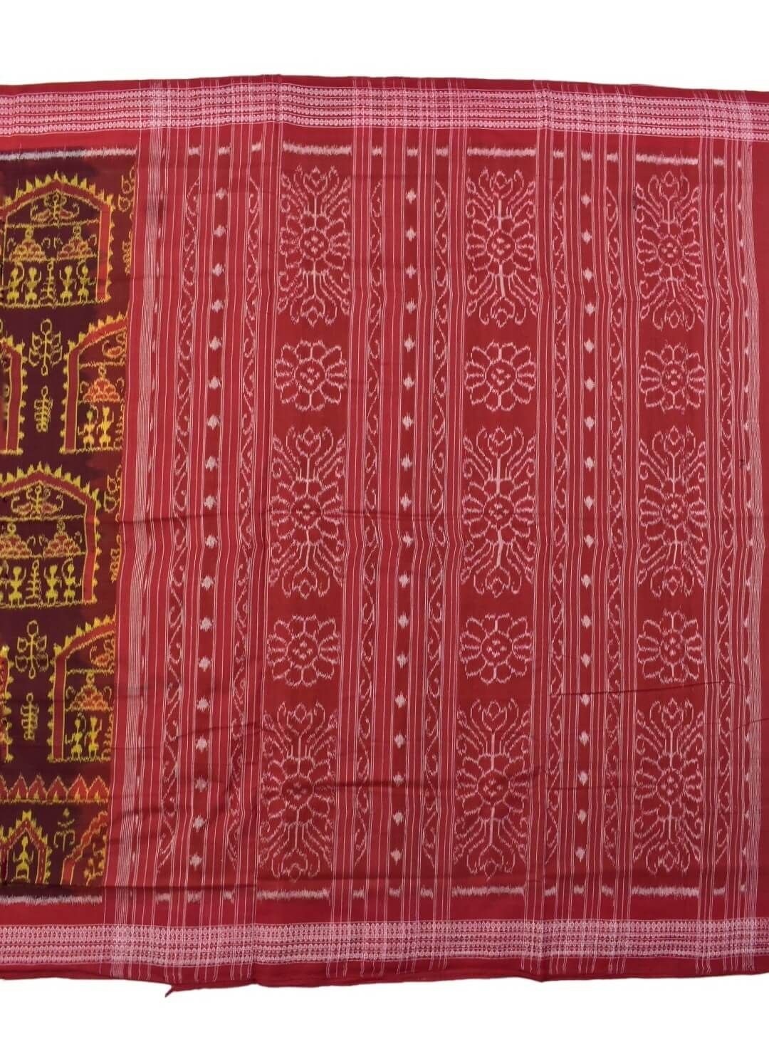 Maroon Colour Tribal Design Sambalpuri Handloom Bandha Cotton Saree - Image 2